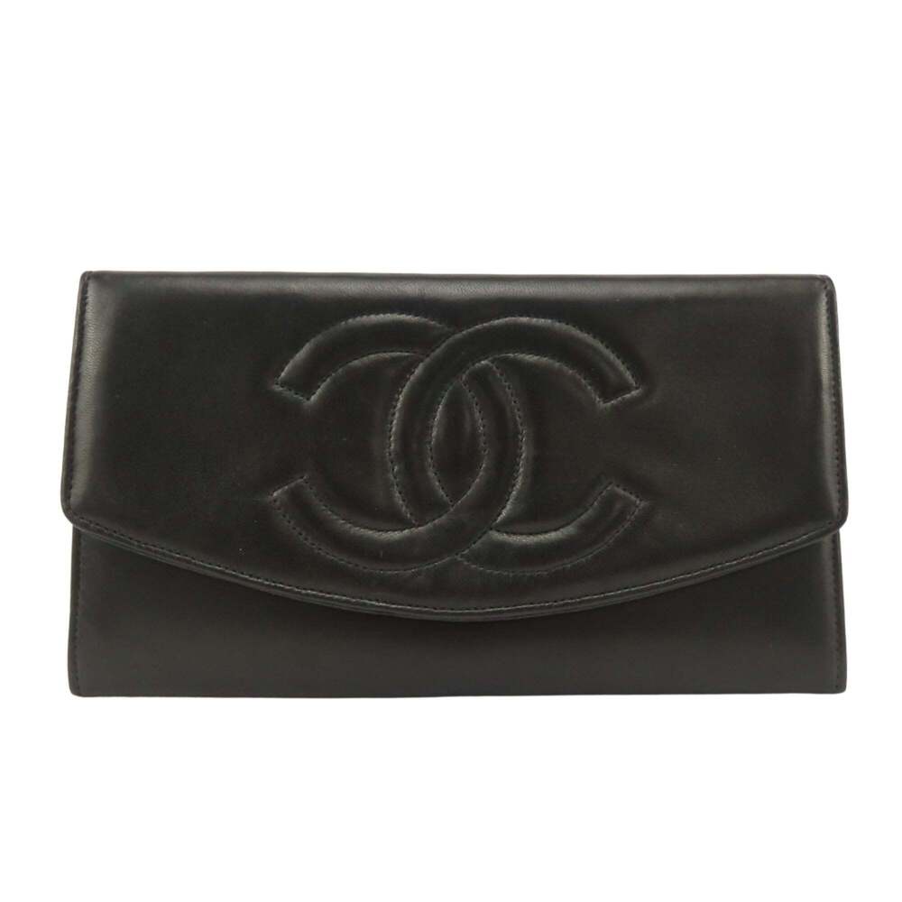 CHANEL Black Lambskin Leather Logo Wallet - Picture 2 of 16